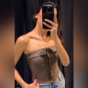 NWT ZARA CORSETRY-INSPIRED BUSTIER
TOP - Brown SIZE L 
🚨firm price